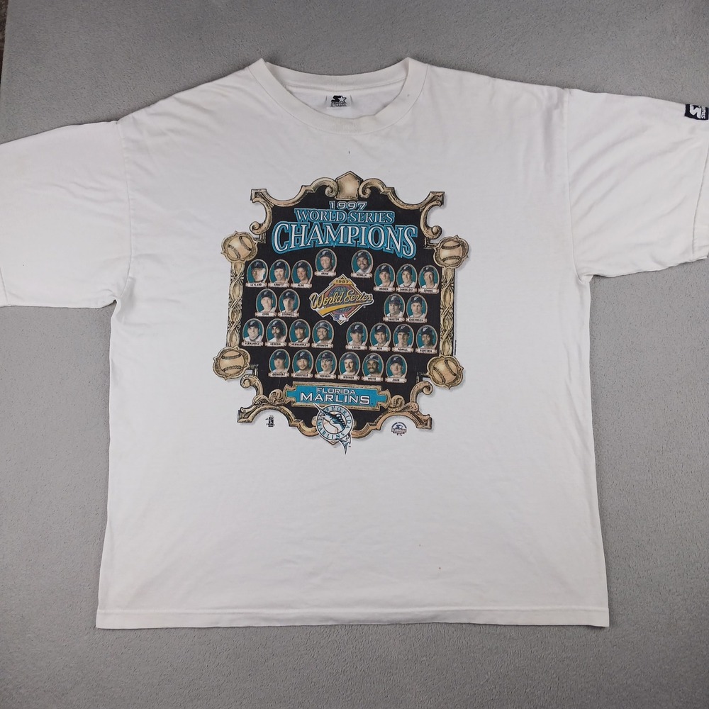 Vtg Starter Florida Marlins T-Shirt Men XL 1997 World Series Champions White 90s